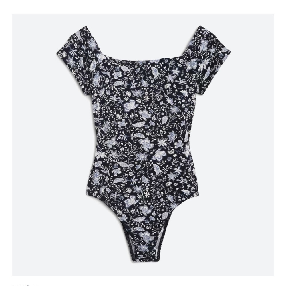 💐 LUSH Floral Navy Off the Shoulder Bodysuit